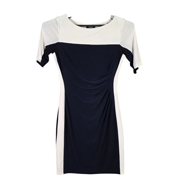 Womens Chaps White & Navy Colorblock Sheath Dress Short Sleeve Polyester Size M - Picture 1 of 8